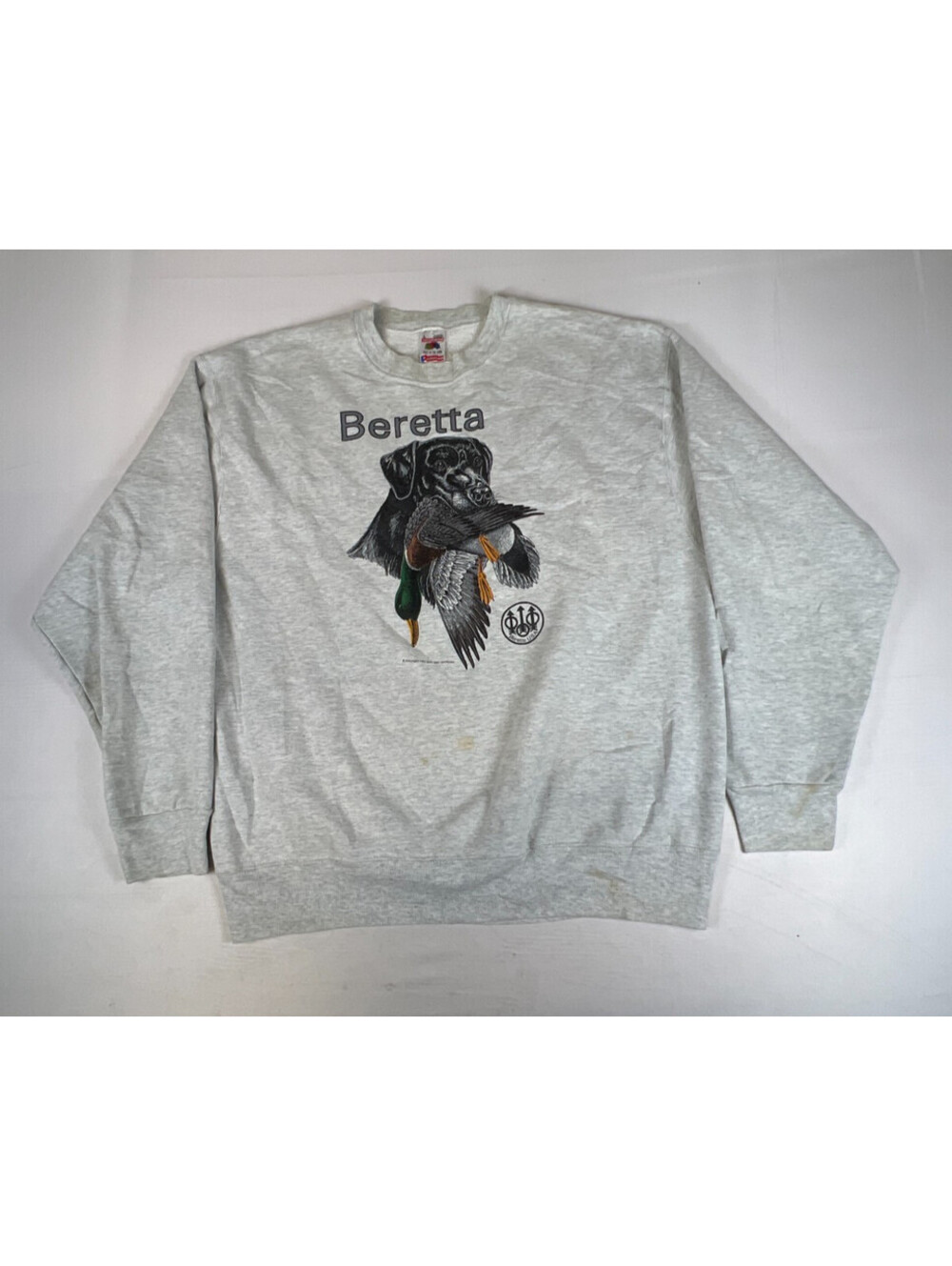 Vintage Fruit Of The Loom Beretta Mens L Heather Gray Hunting Graphic Sweatshirt